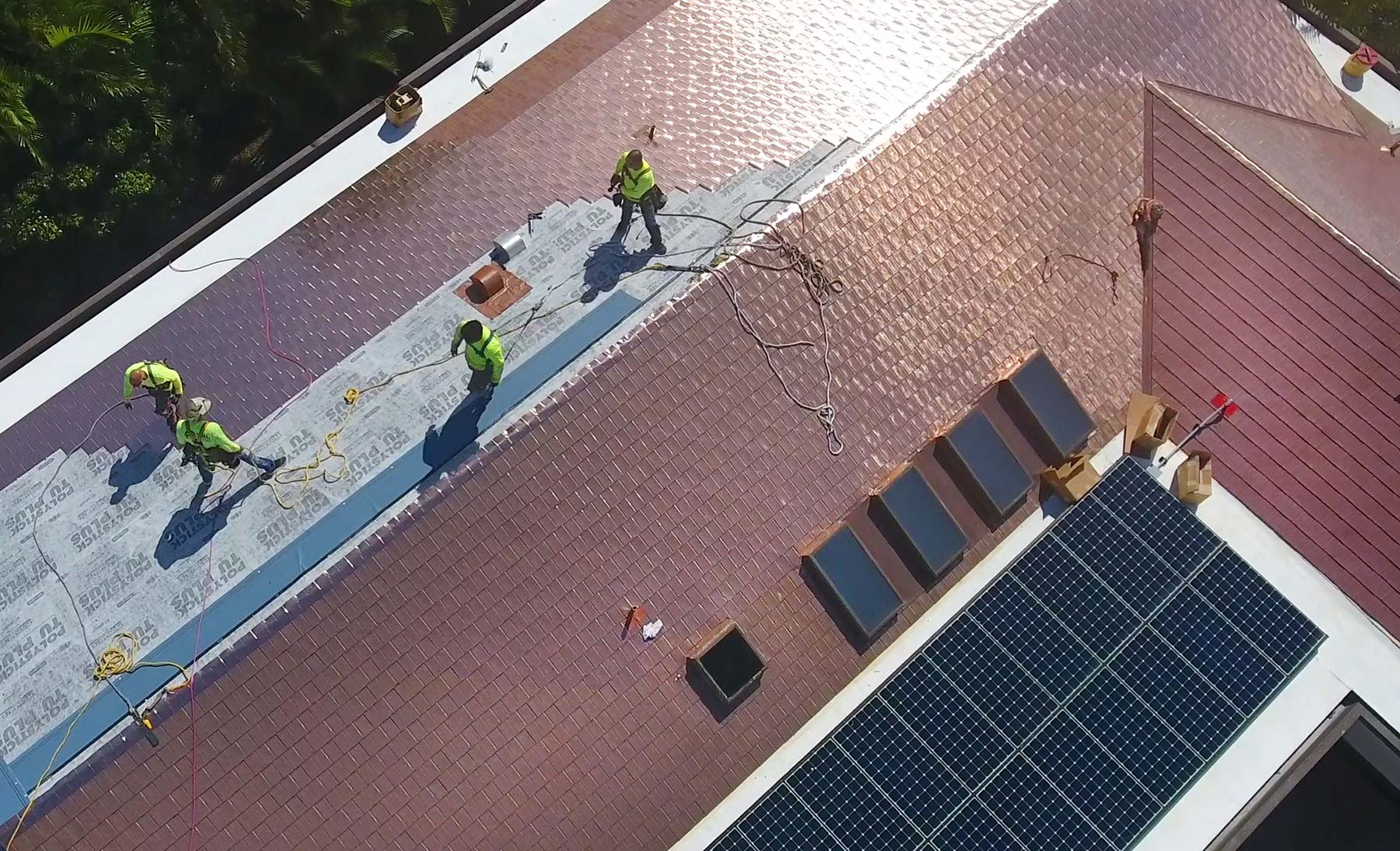 Aerial Video of Copper Roof Installation